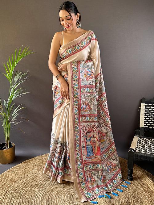 women madhubani printed saree with blouse - 21963028 - Standard Image - 0