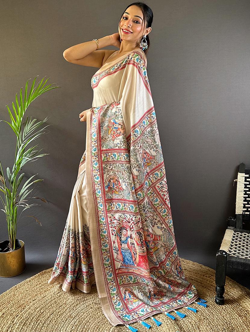 women madhubani printed saree with blouse - 21963028 - Standard Image - 1