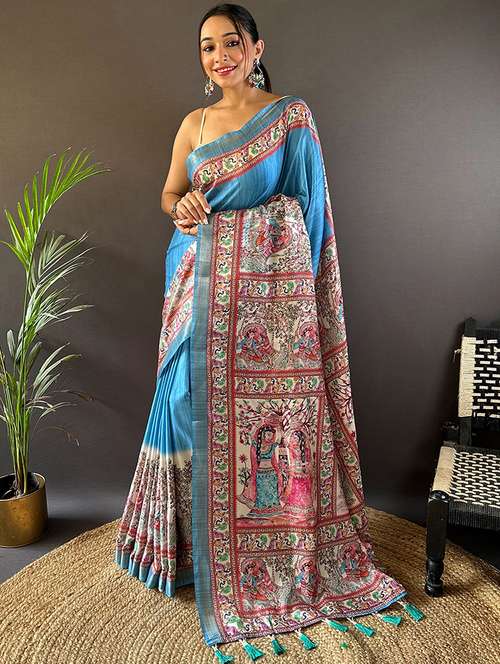 women madhubani printed saree with blouse - 21963029 -  Standard Image - 0