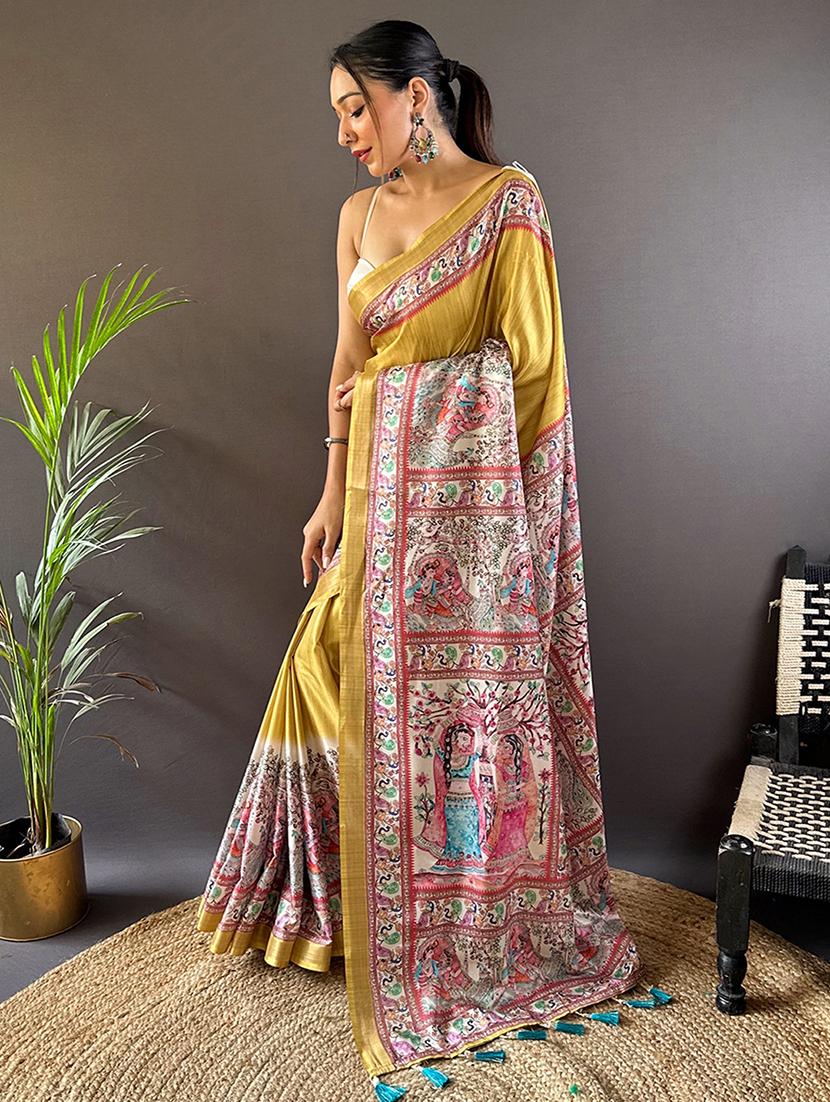 women madhubani printed saree with blouse - 21963030 -  Standard Image - 1