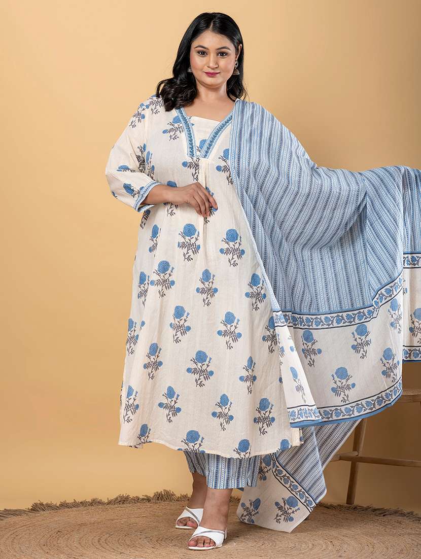 women plus size three quarter sleeve kurta pant with dupatta set - 21963084 -  Standard Image - 1