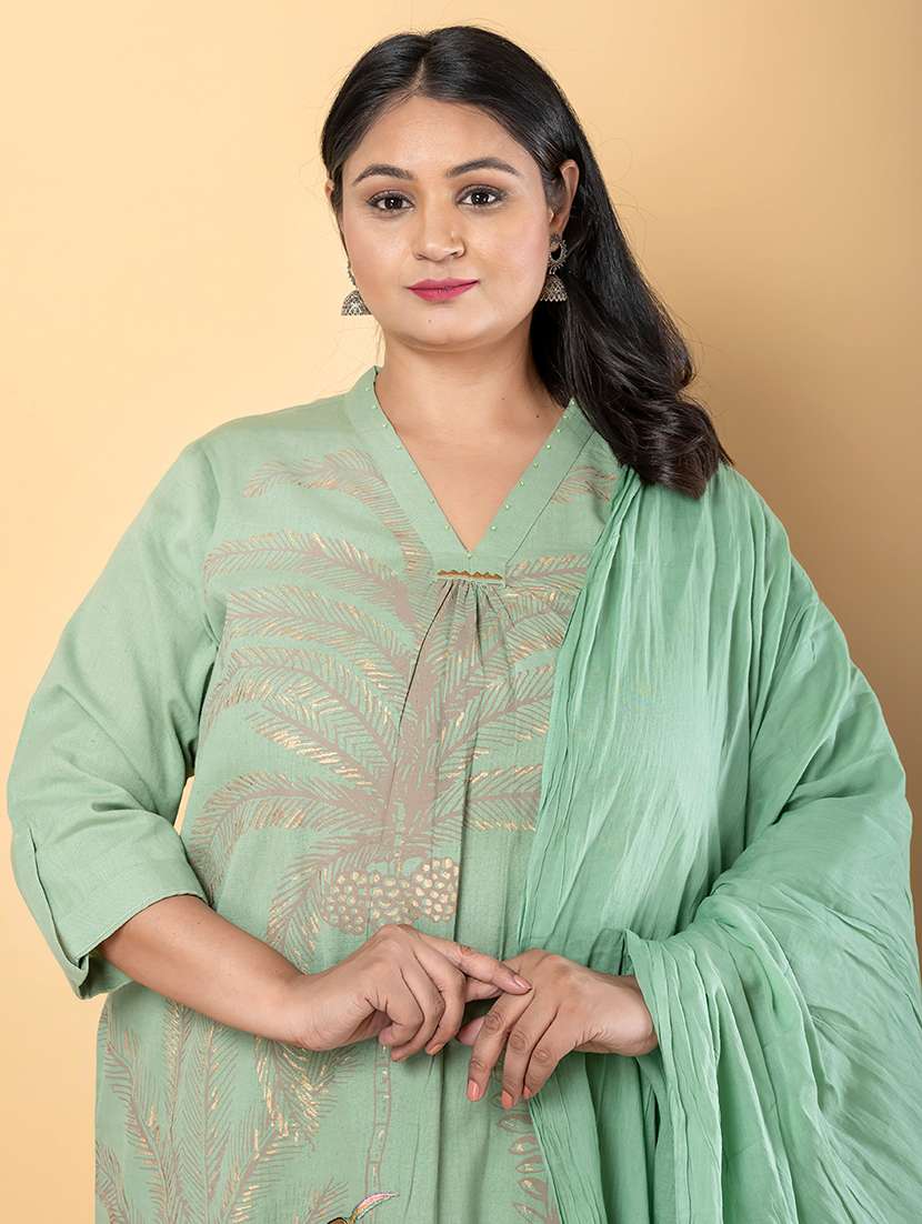 women plus size three quarter sleeve kurta pant with dupatta set - 21963100 -  Standard Image - 4