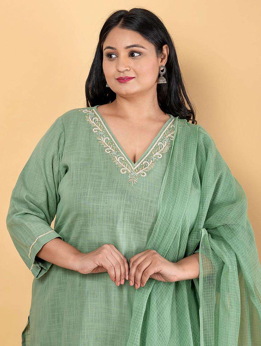 women plus size three quarter sleeve kurta pant with dupatta set - 21963102 -  Standard Image - 1