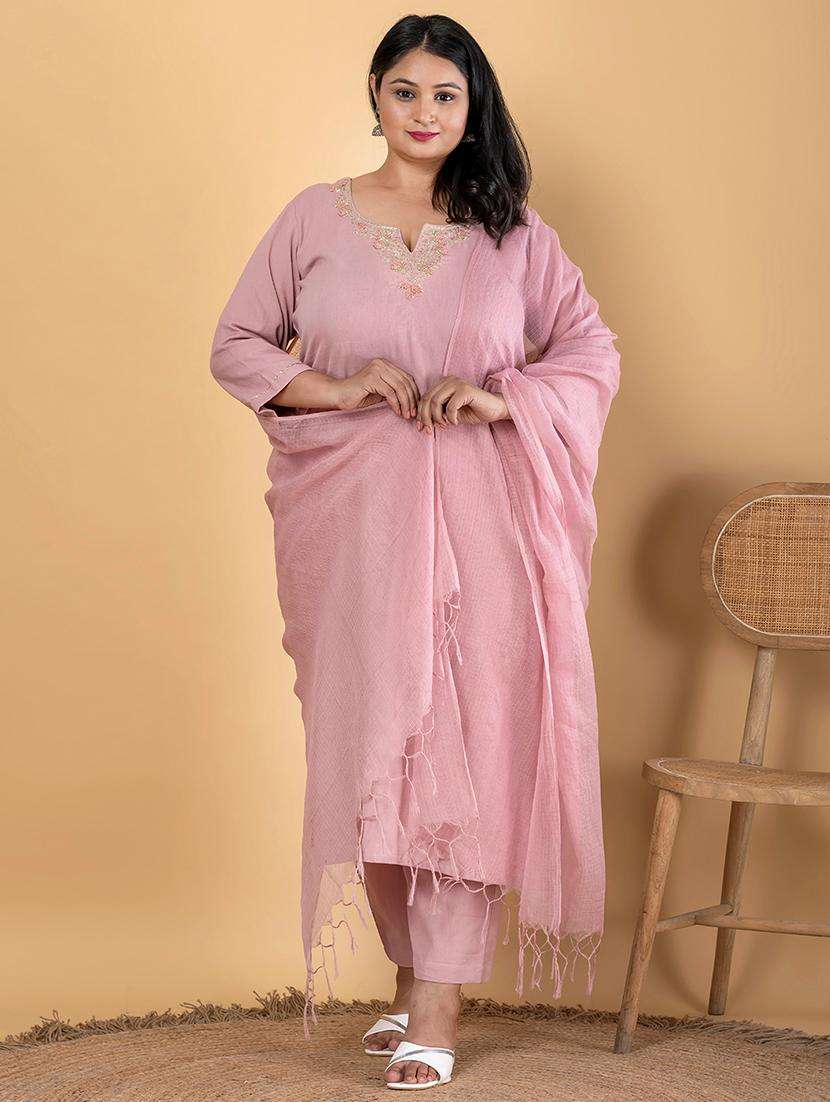 women plus size three quarter sleeve kurta pant with dupatta set