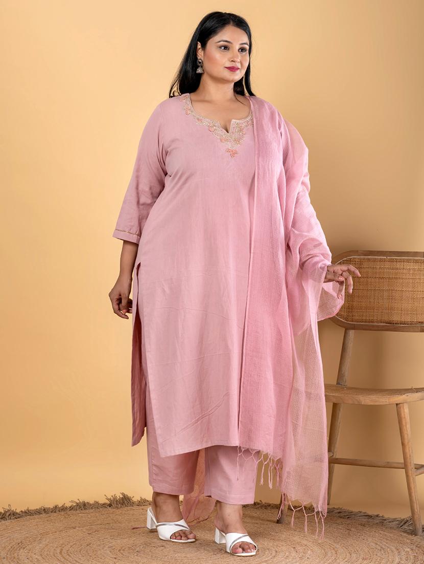 women plus size three quarter sleeve kurta pant with dupatta set - 21963103 - Standard Image - 1