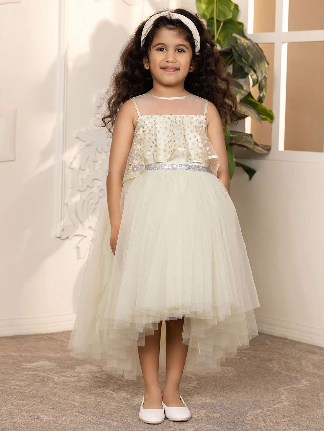 girls self designed sleeveless high low dress