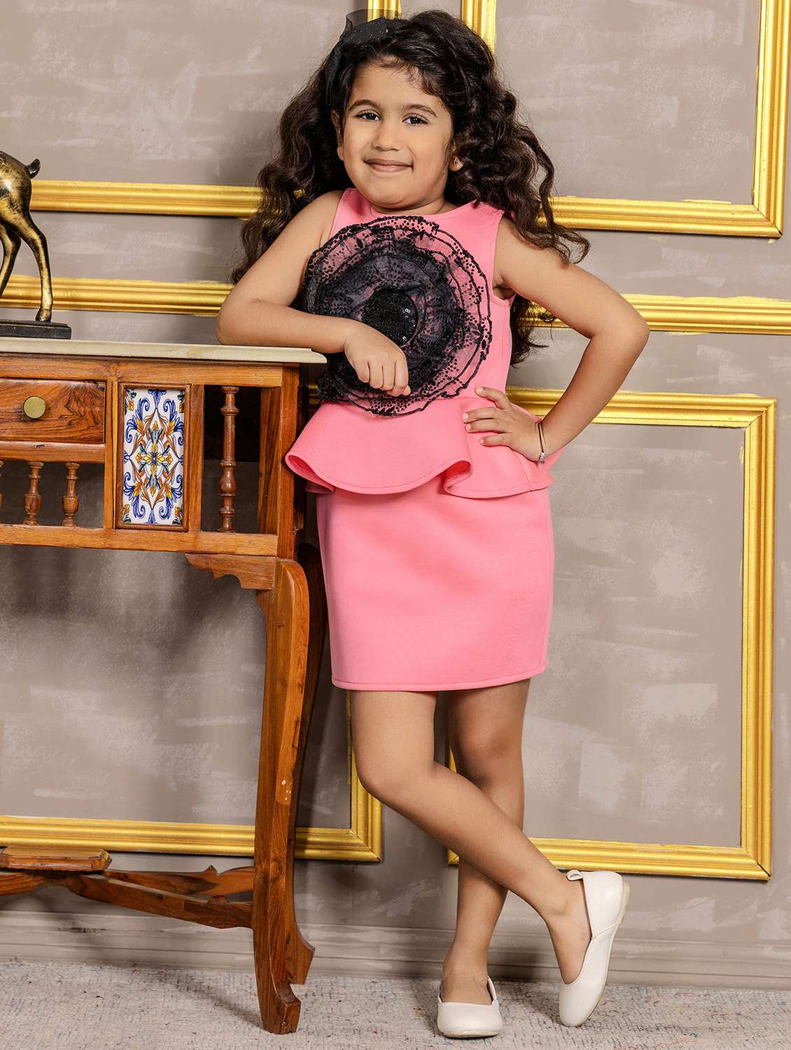 girls self designed sleeveless bodycon peplum dress