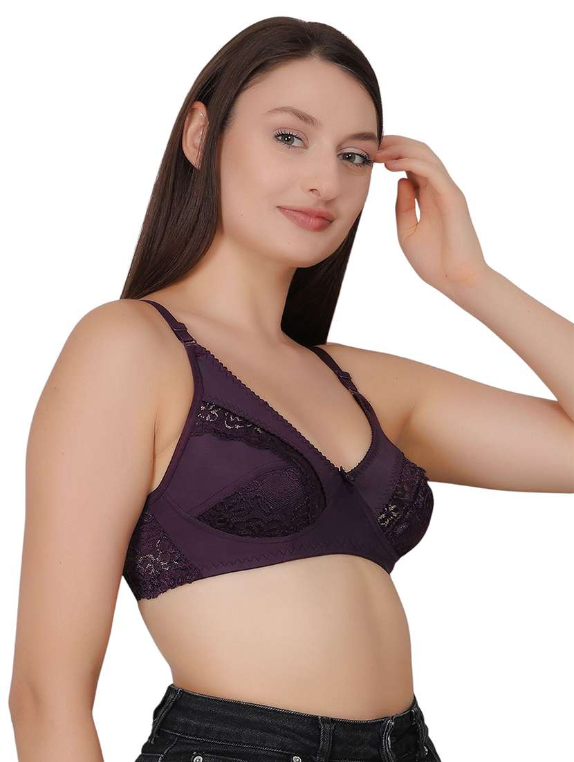 women solid lace detailed t-shirt bra - 21963219 -  Standard Image - 1