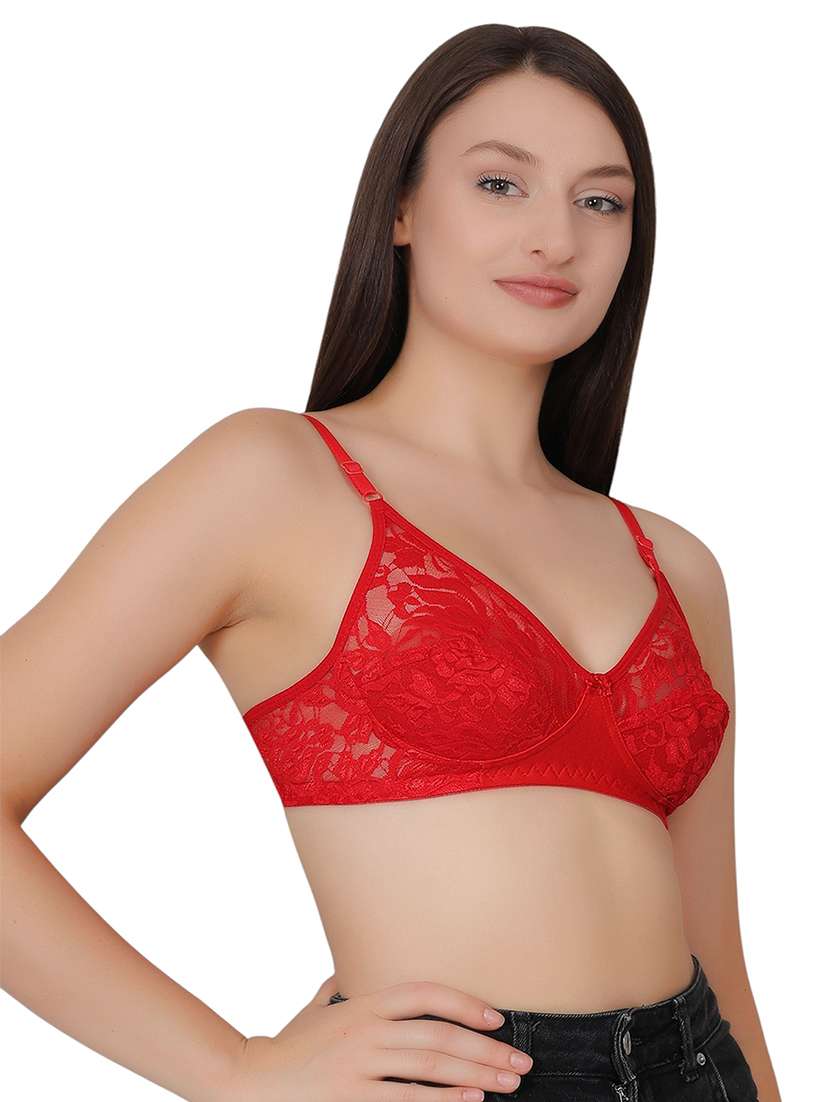 women solid lace detailed t-shirt bra - 21963222 - Standard Image - 1