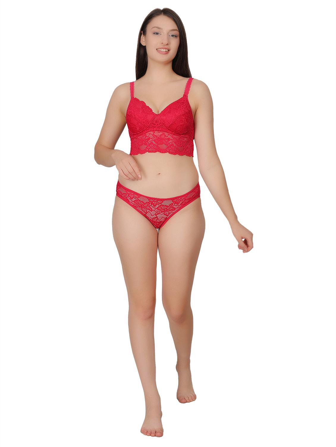 women red lace bralette and panty set - 21963250 - Standard Image - 4