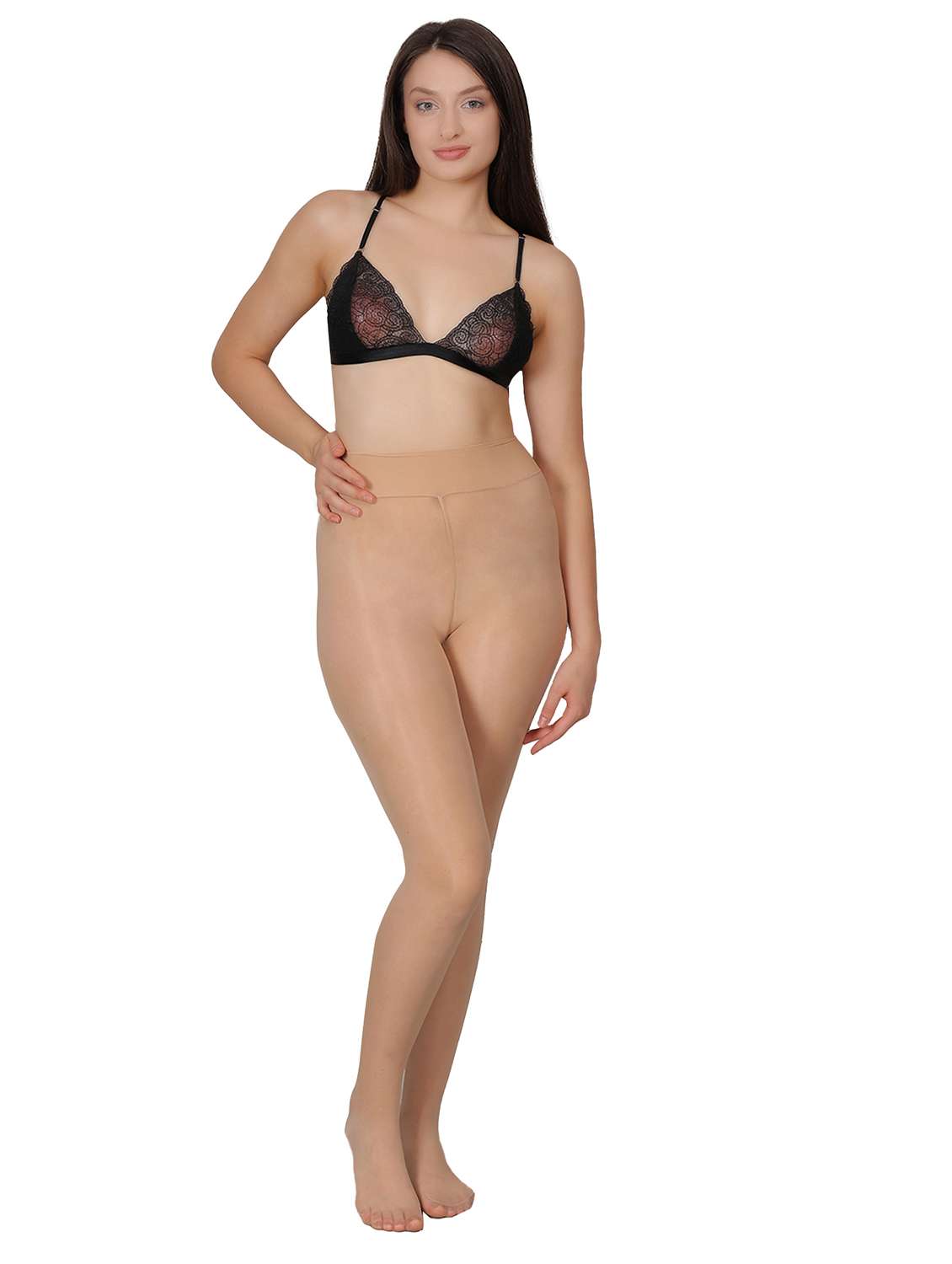 women beige solid nylon stocking - 21963266 - Standard Image - 4