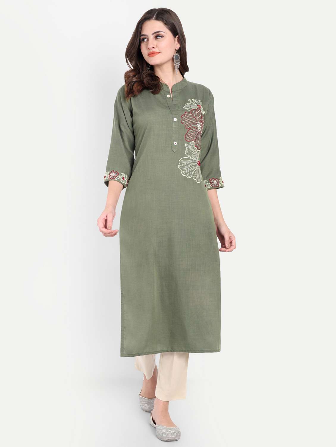 women three quarter sleeve straight kurta - 21963286 -  Standard Image - 1