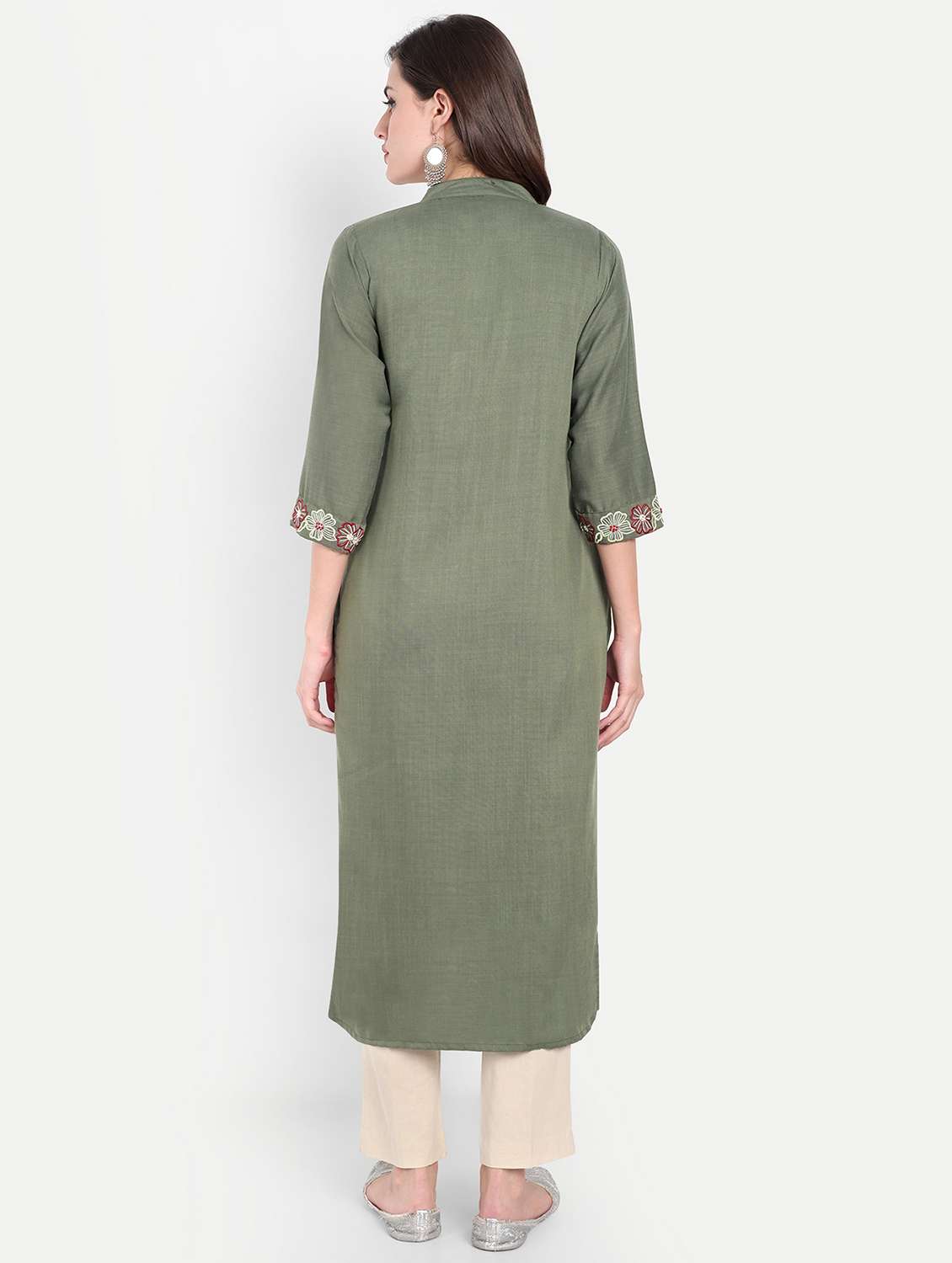 women three quarter sleeve straight kurta - 21963286 -  Standard Image - 4