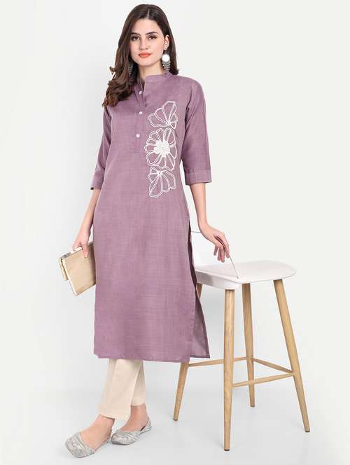 women three quarter sleeve straight kurta - 21963288 - Standard Image - 0