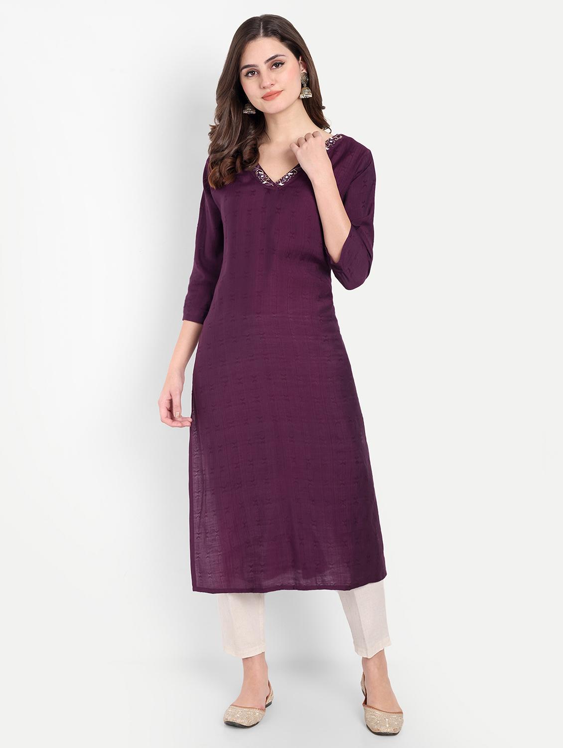 women three quarter sleeve straight kurta - 21963291 -  Standard Image - 1