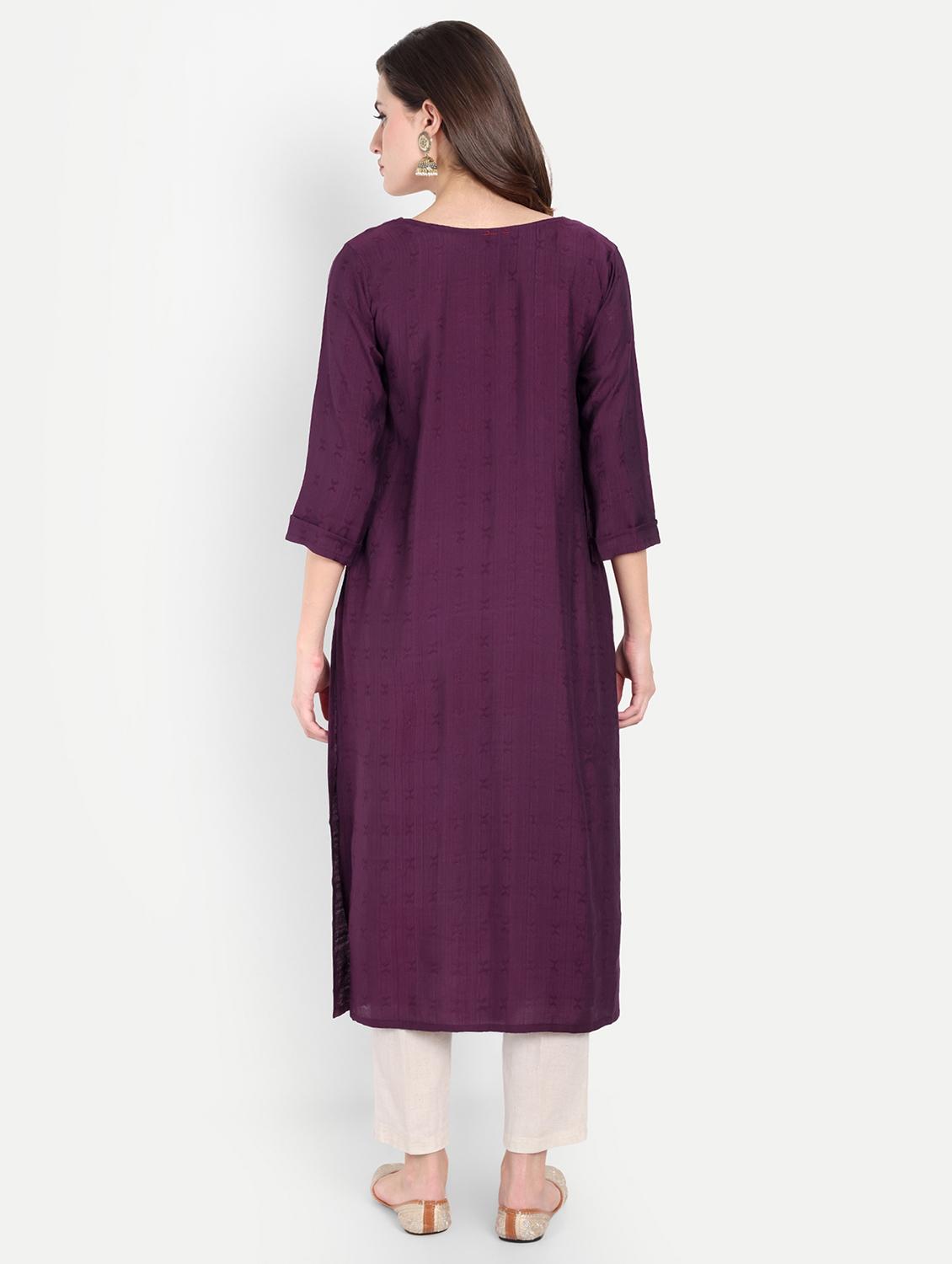 women three quarter sleeve straight kurta - 21963291 - Standard Image - 4