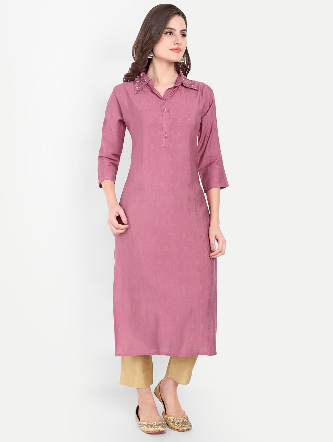 women three quarter sleeve straight kurta - 21963292 - Standard Image - 1