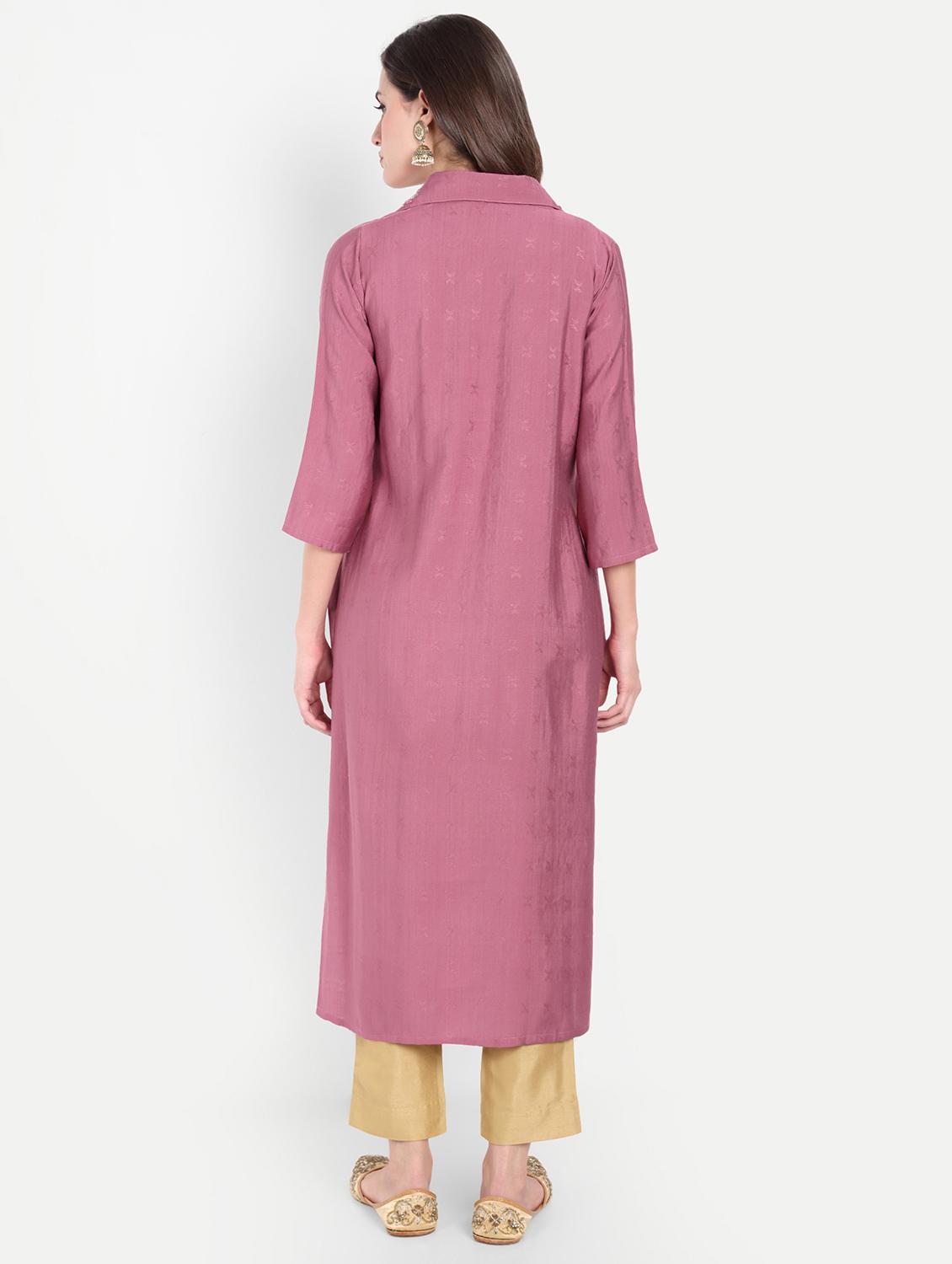 women three quarter sleeve straight kurta - 21963292 - Standard Image - 4