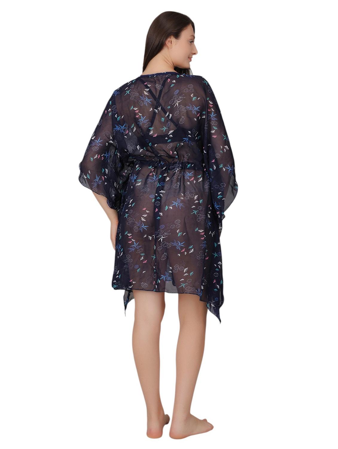 women navy blue printed sheer kaftan dress - 21963299 - Standard Image - 4