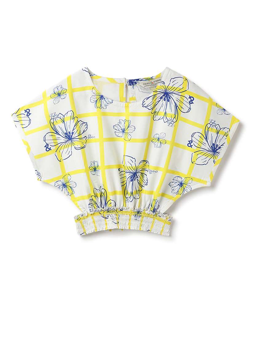 girls white printed cap sleeve crop top - 21963304 - Standard Image - 1