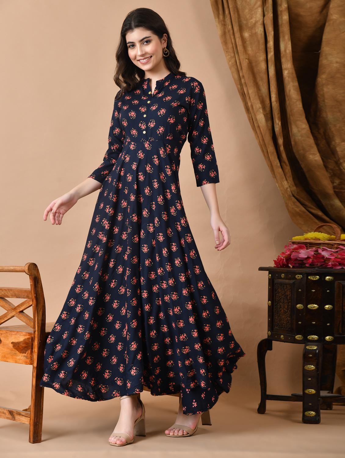 women three quarter sleeve anarkali ethnic dress - 21963322 - Standard Image - 1