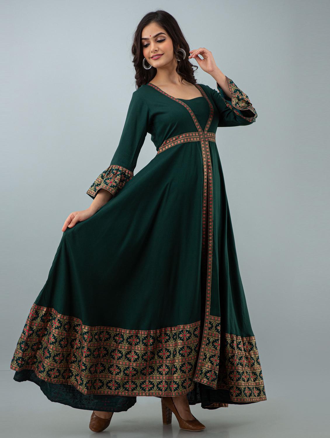 women green bell sleeve flared ethnic dress - 21963323 -  Standard Image - 1