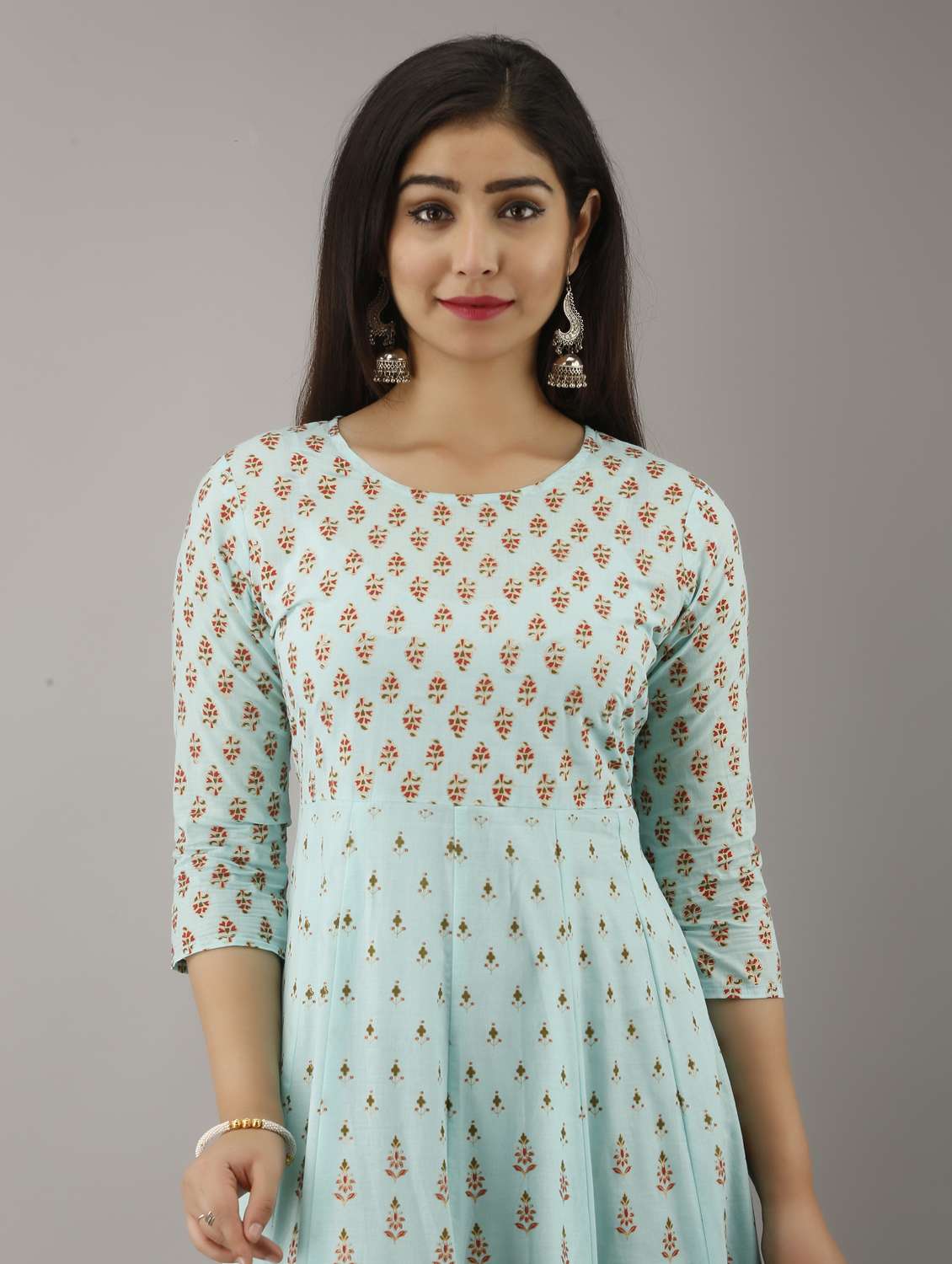 women three quarter sleeve anarkali ethnic dress - 21963325 - Standard Image - 4