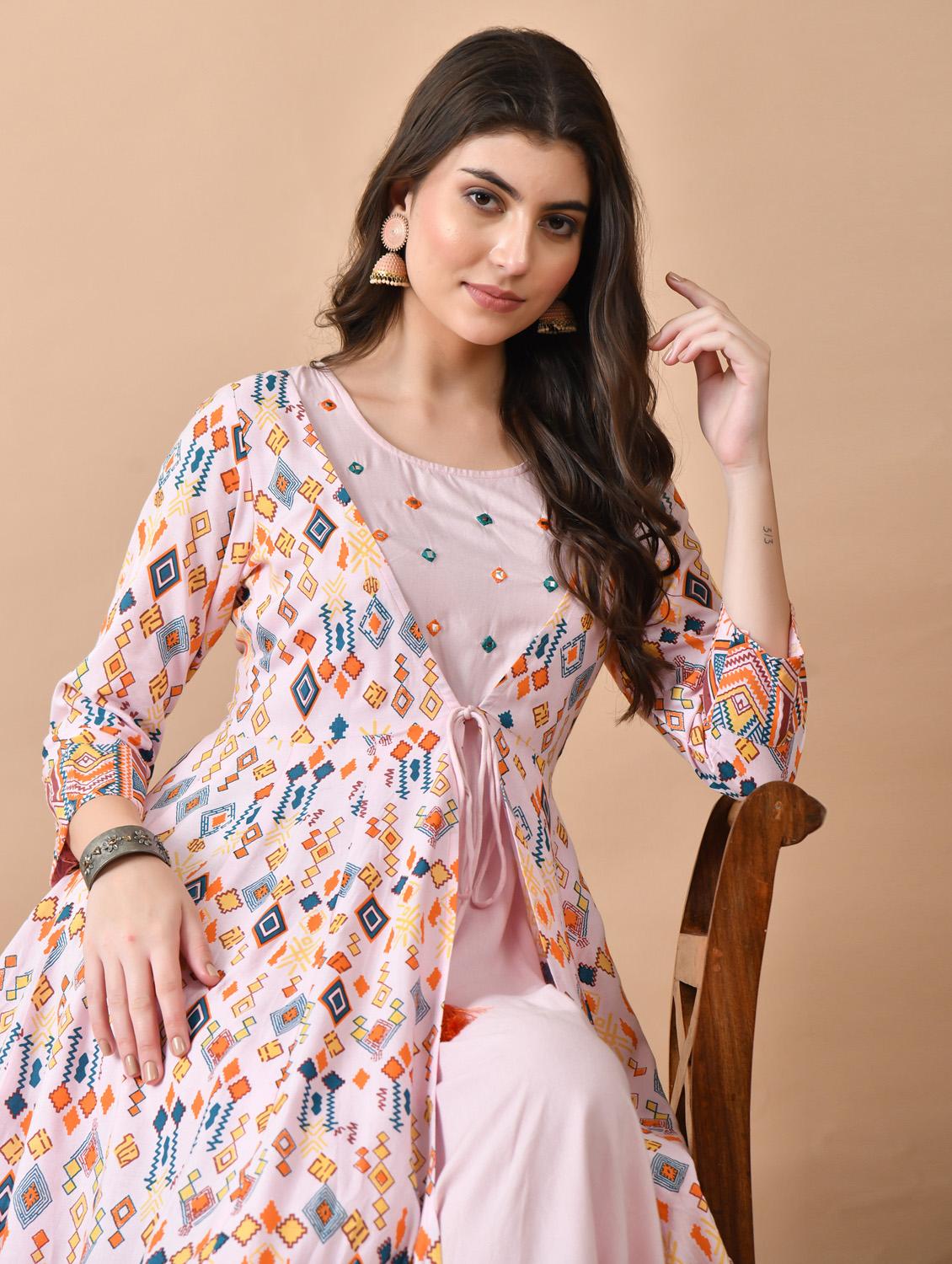 women printed three quarter sleeve ethnic dress - 21963327 - Standard Image - 4
