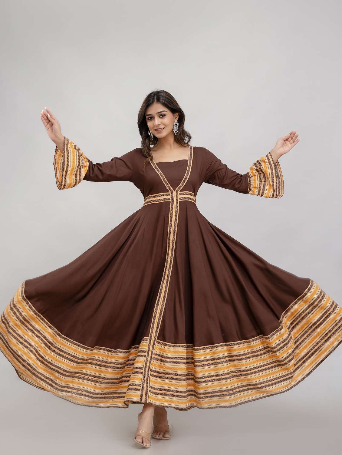 women printed bell sleeve ethnic dress - 21963328 - Standard Image - 1