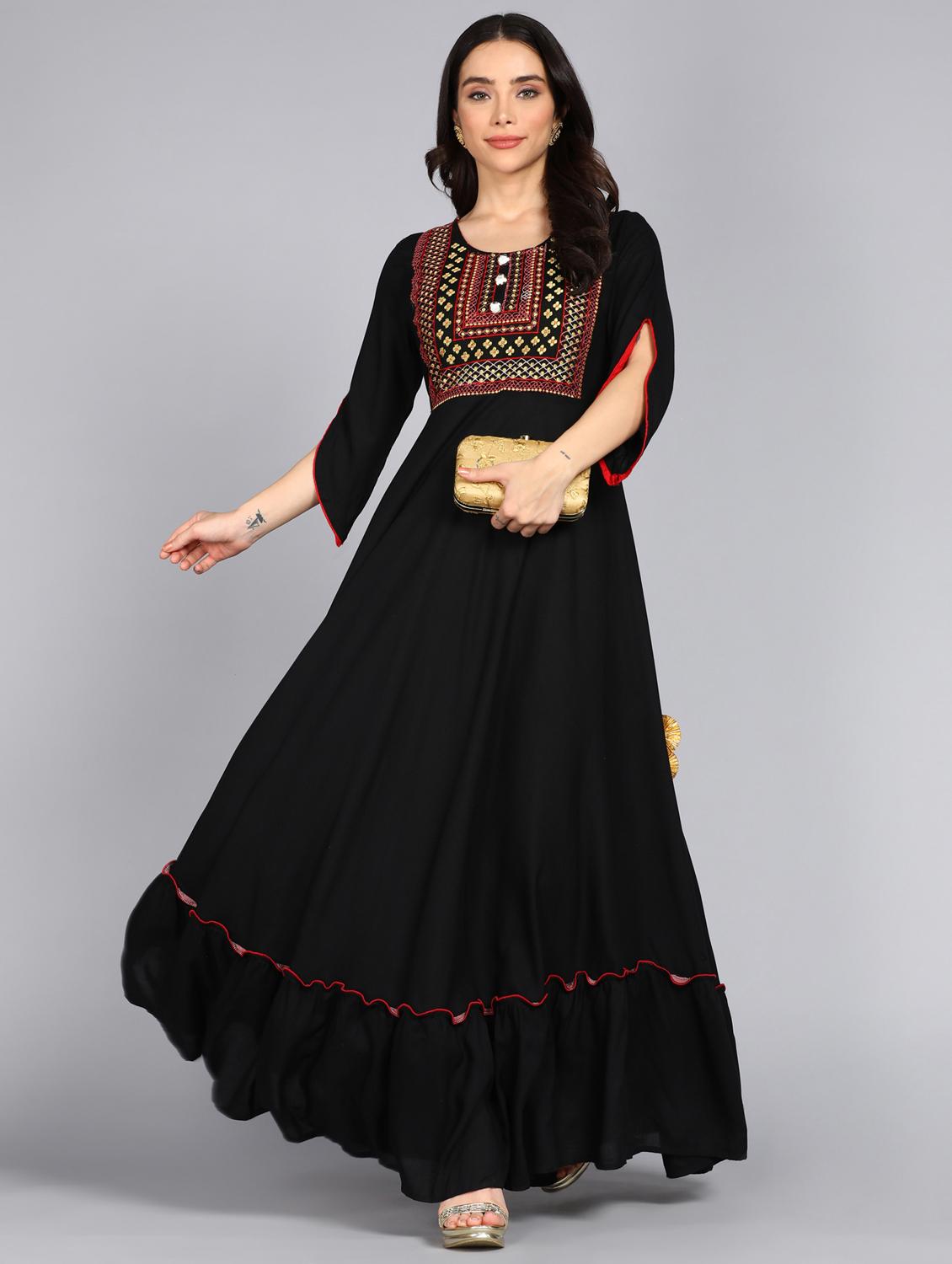 women embroidered three quarter sleeve ethnic dress - 21963331 - Standard Image - 1