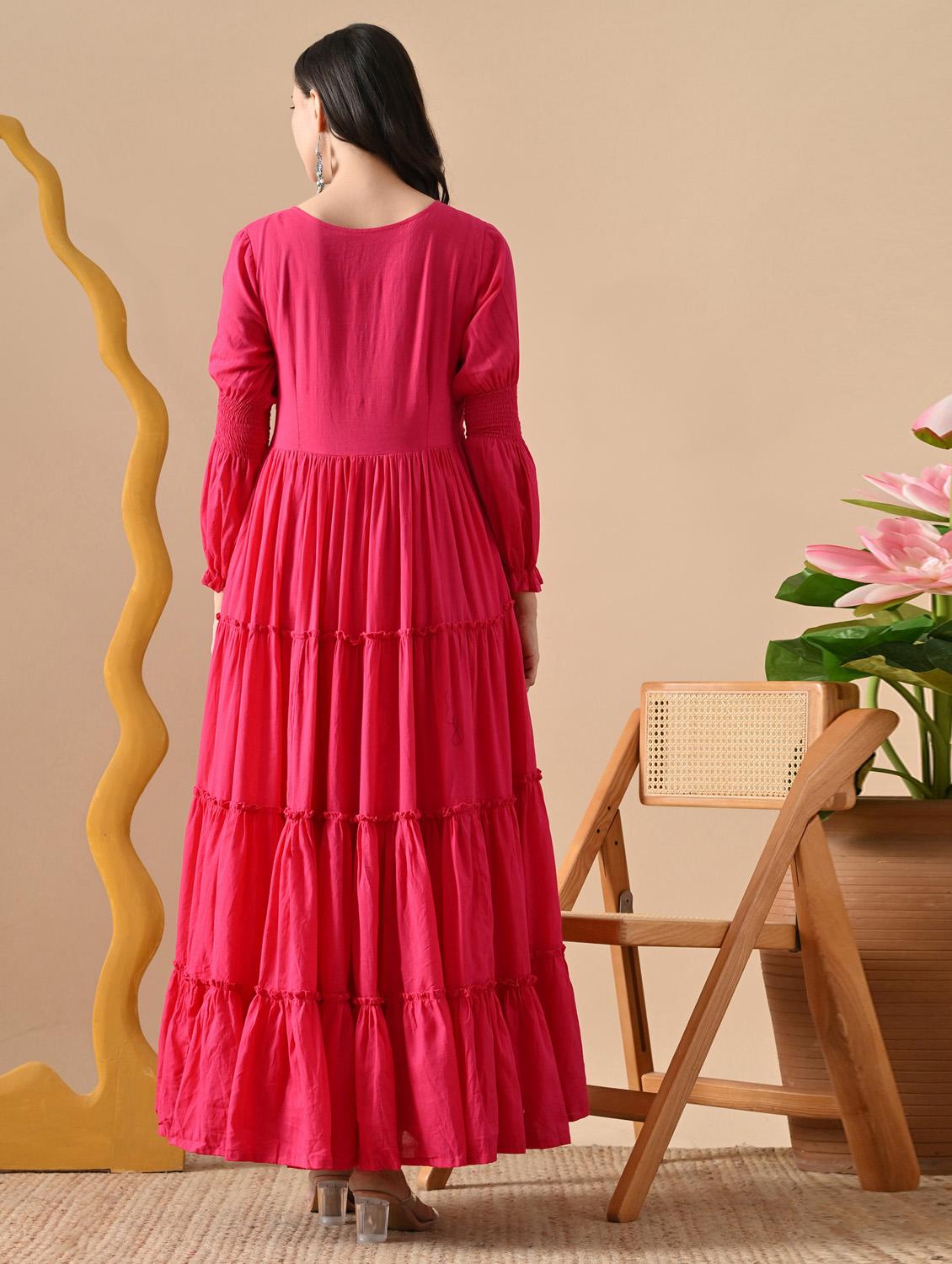 women pink solid long sleeve tiered dress - 21963332 - Standard Image - 4