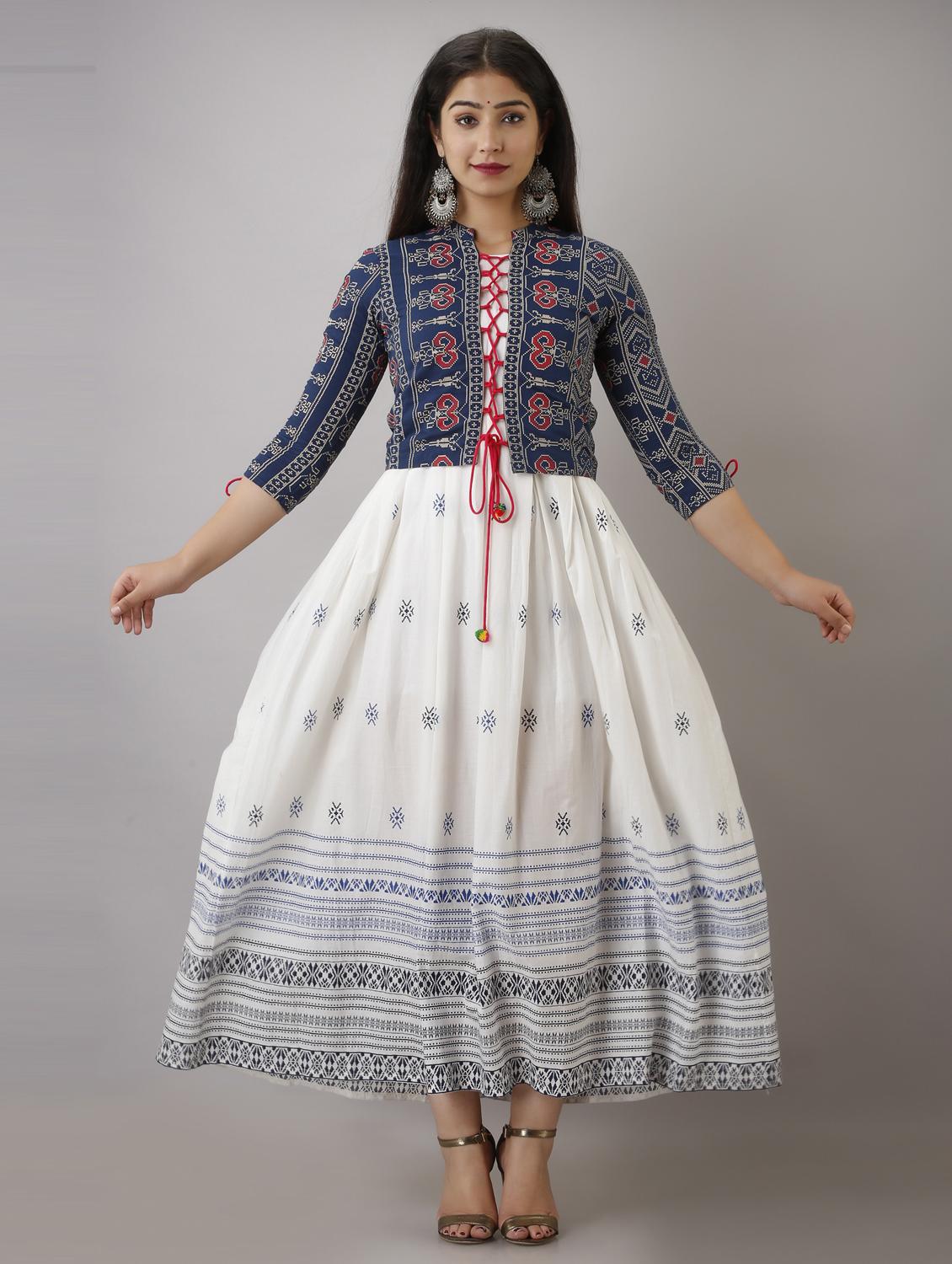 women printed three quarter sleeve ethnic dress - 21963333 - Standard Image - 1