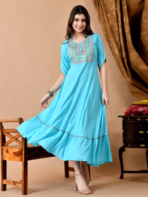 women embroidered elbow length sleeve ethnic dress - 21963336 -  Standard Image - 0