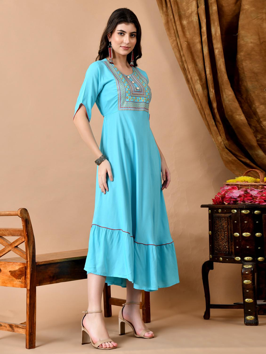 women embroidered elbow length sleeve ethnic dress - 21963336 - Standard Image - 1