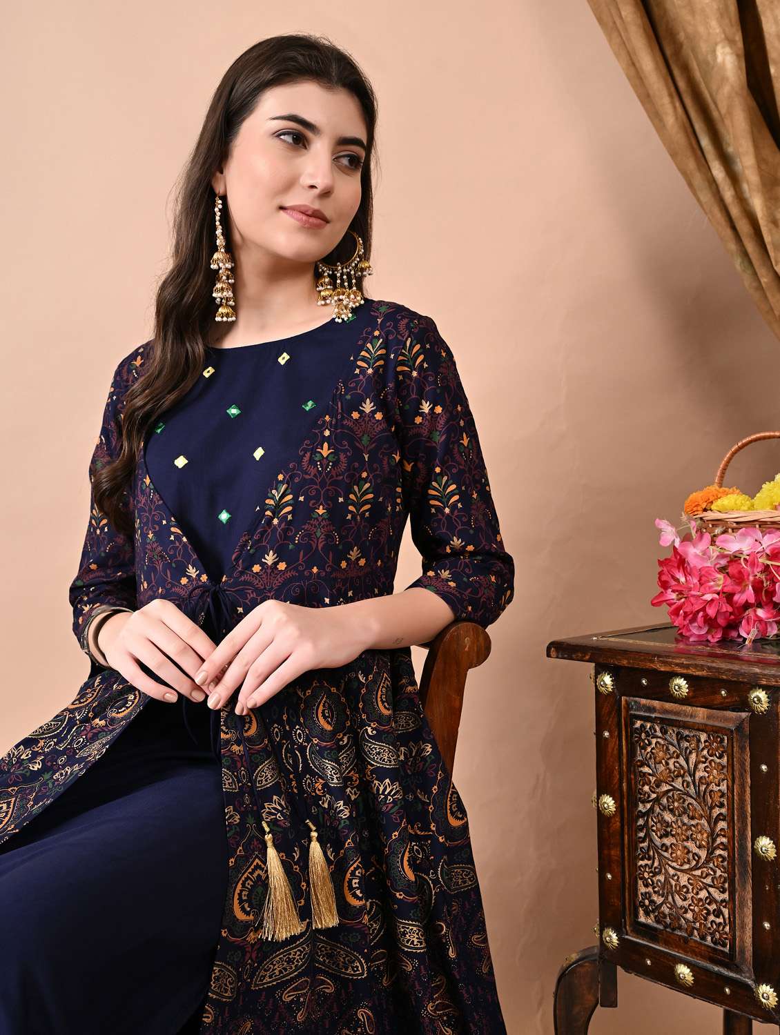 women embroidered elbow length sleeve ethnic dress - 21963337 -  Standard Image - 4
