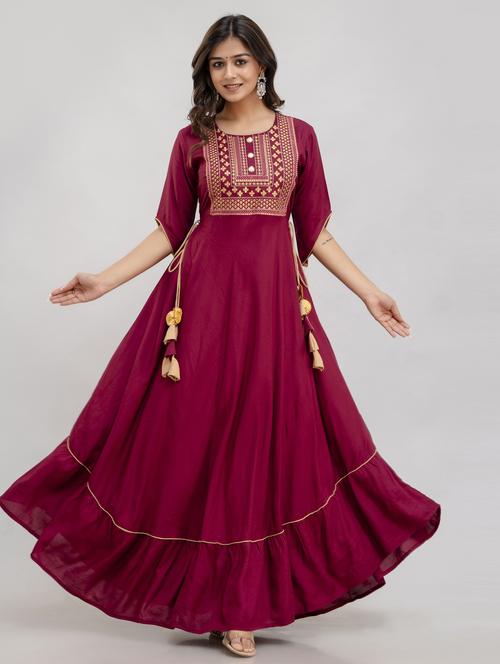 women embroidered elbow length sleeve ethnic dress - 21963344 -  Standard Image - 0