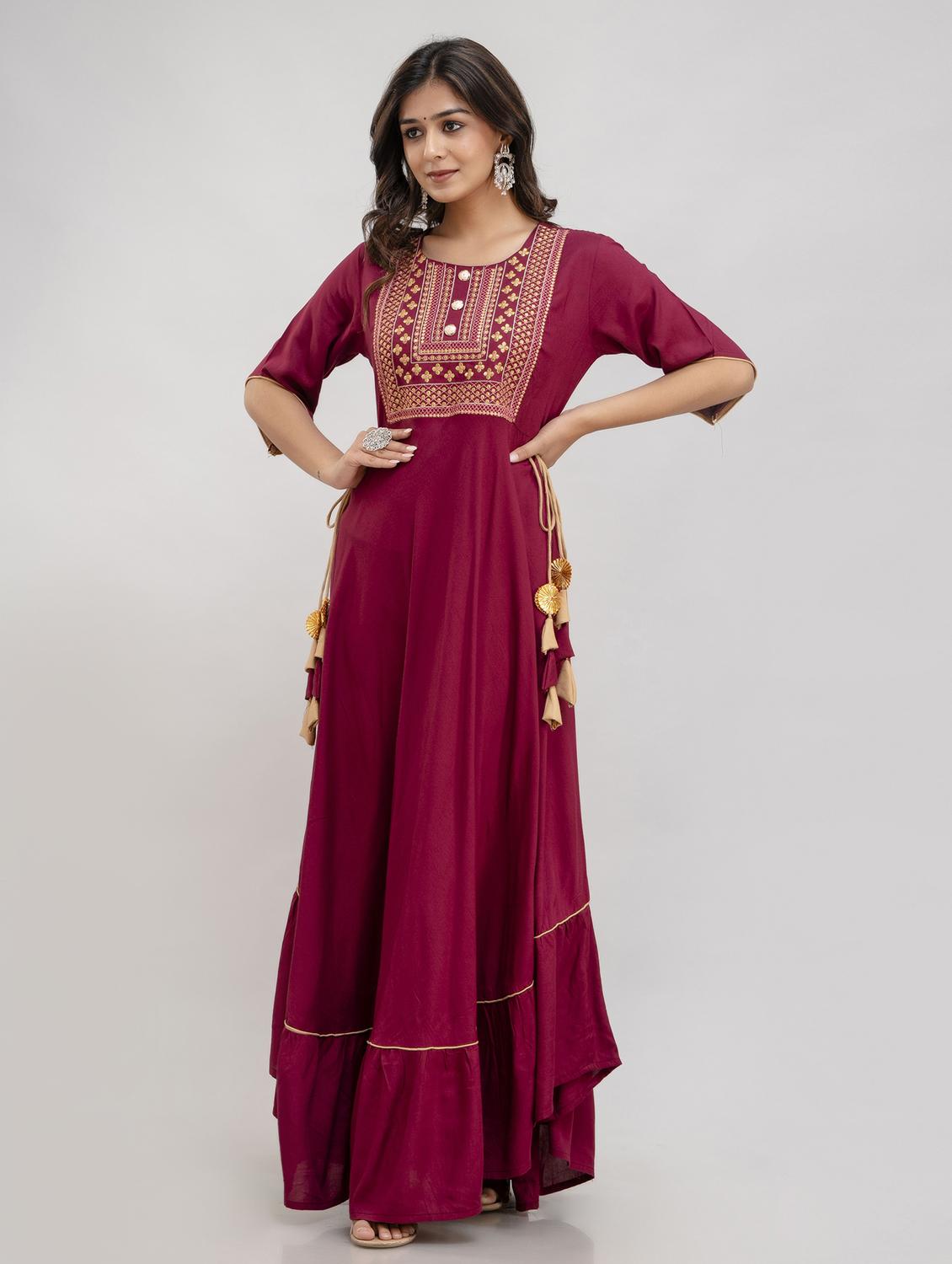 women embroidered elbow length sleeve ethnic dress - 21963344 - Standard Image - 1