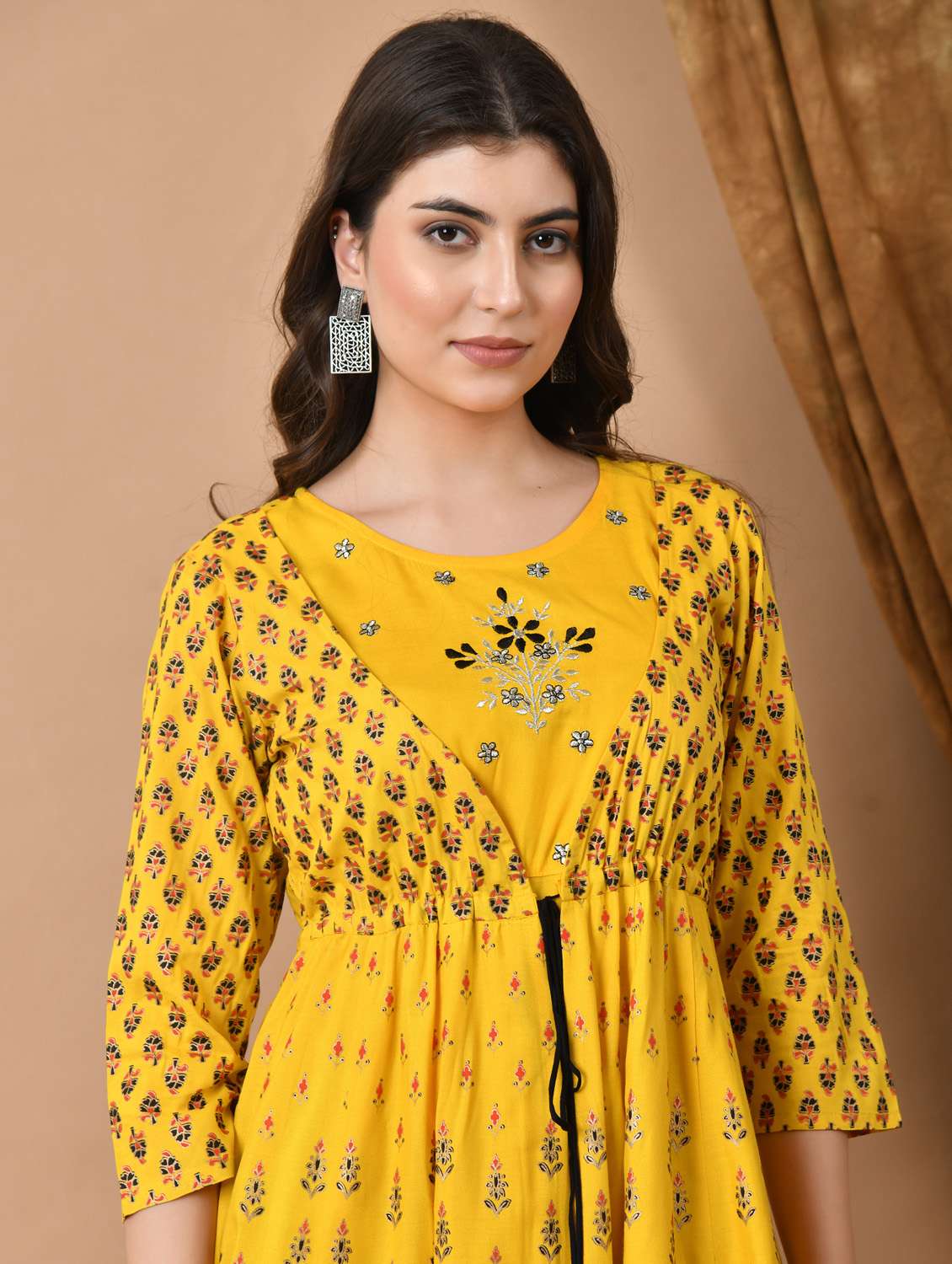 women printed three quarter sleeve ethnic dress - 21963345 - Standard Image - 4