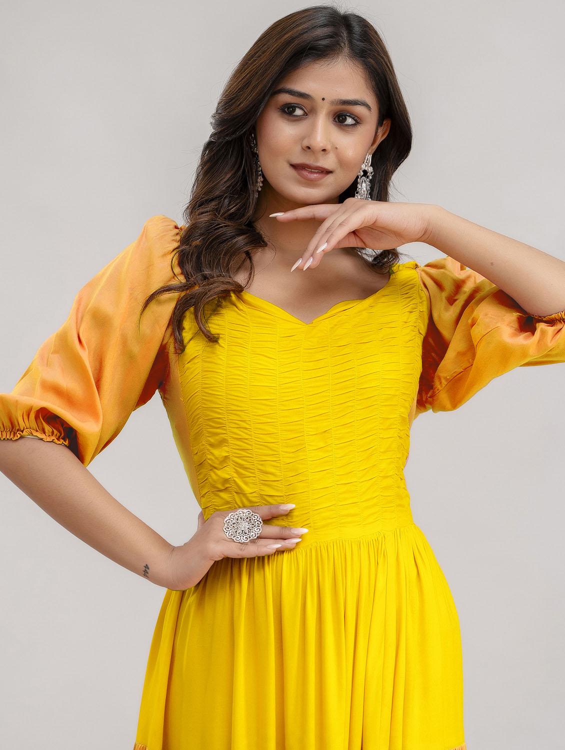 women color block puff sleeve tiered dress - 21963346 - Standard Image - 4