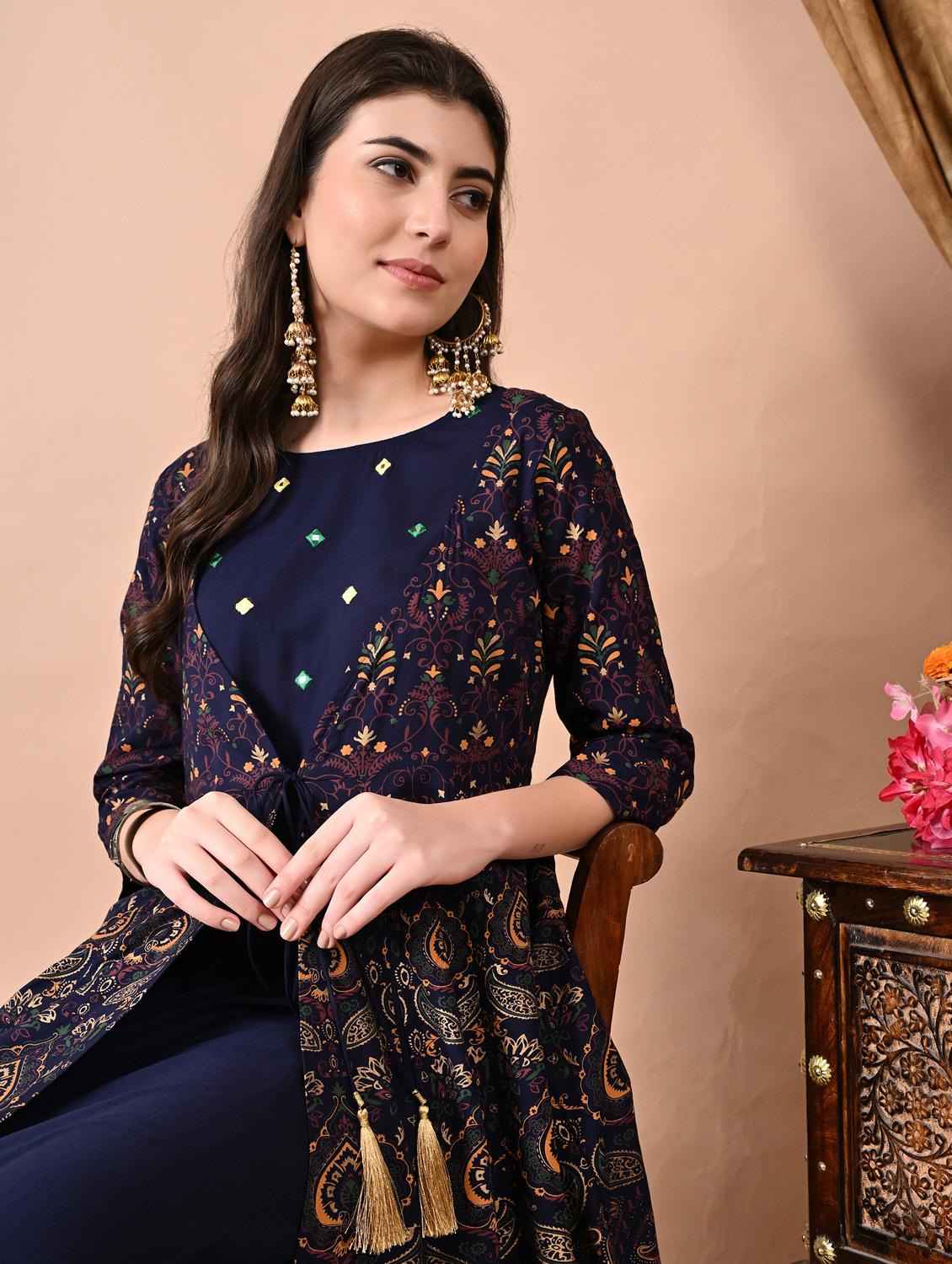 women printed three quarter sleeve flared kurta - 21963347 - Standard Image - 4