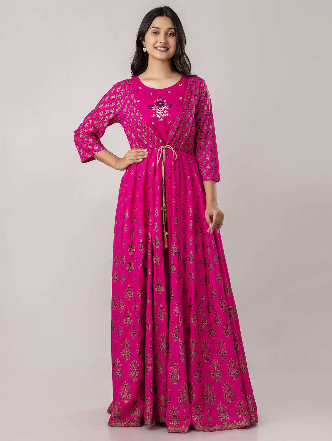 women printed three quarter sleeve ethnic dress - 21963349 -  Standard Image - 1