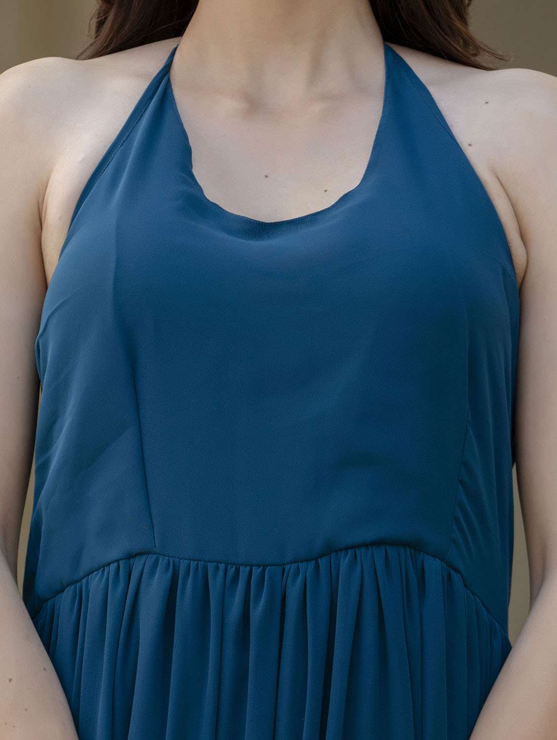 women teal solid halter neck tiered dress - 21963353 -  Standard Image - 4