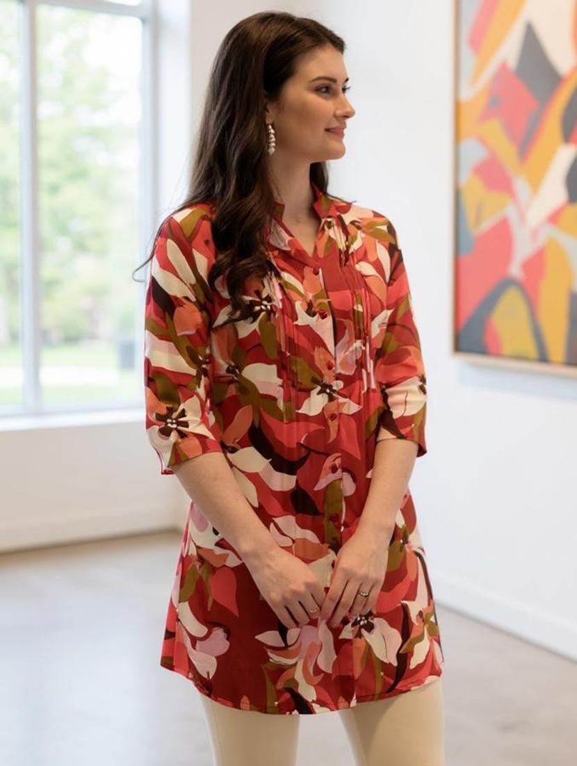 women floral print mandarin neck tunic - 21963355 - Zoom Image - 0
