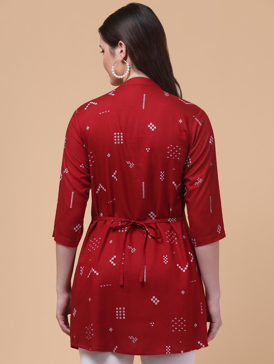 women red printed mandarin neck tunic - 21963358 -  Standard Image - 1