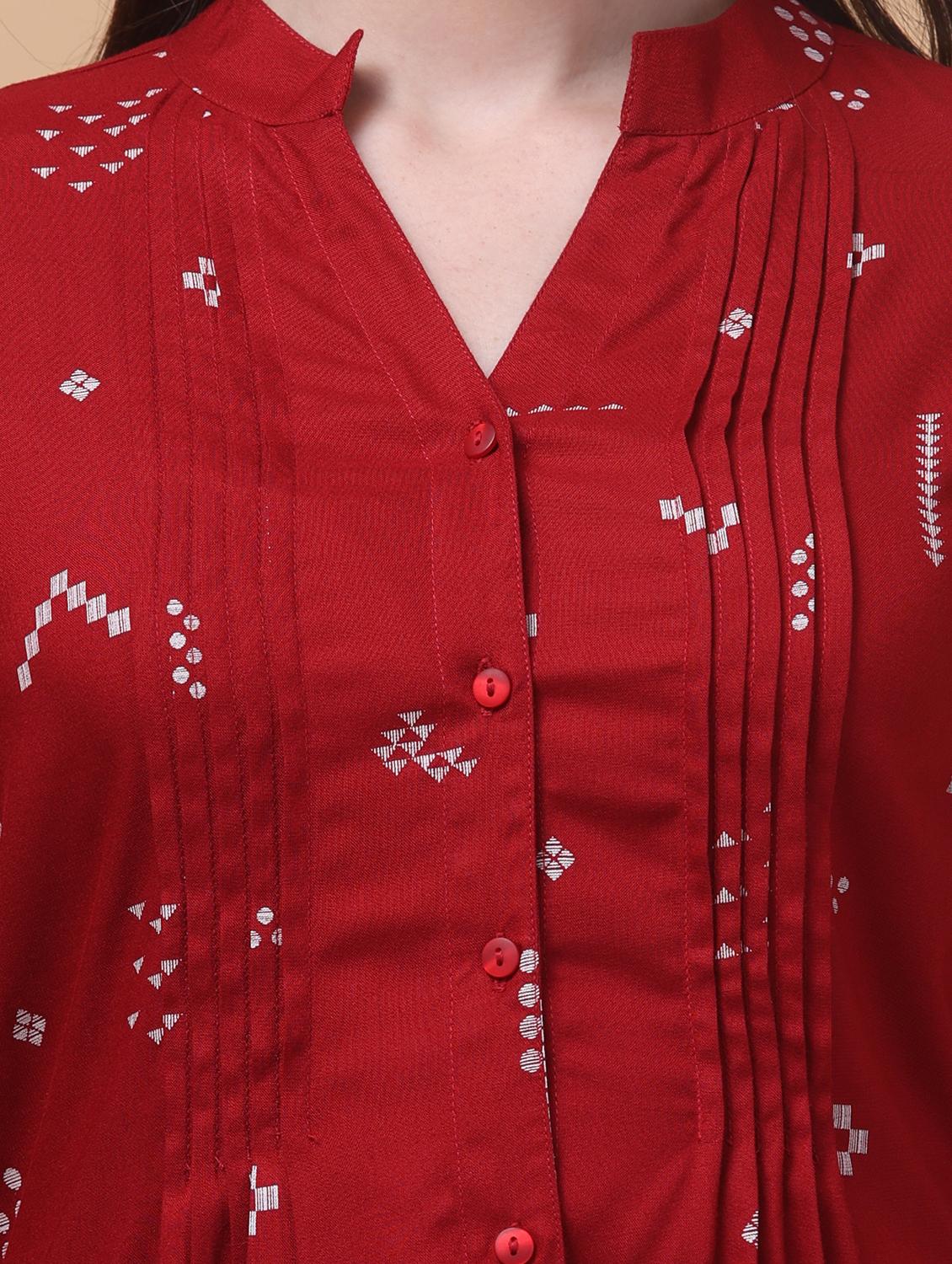 women red printed mandarin neck tunic - 21963358 - Standard Image - 4