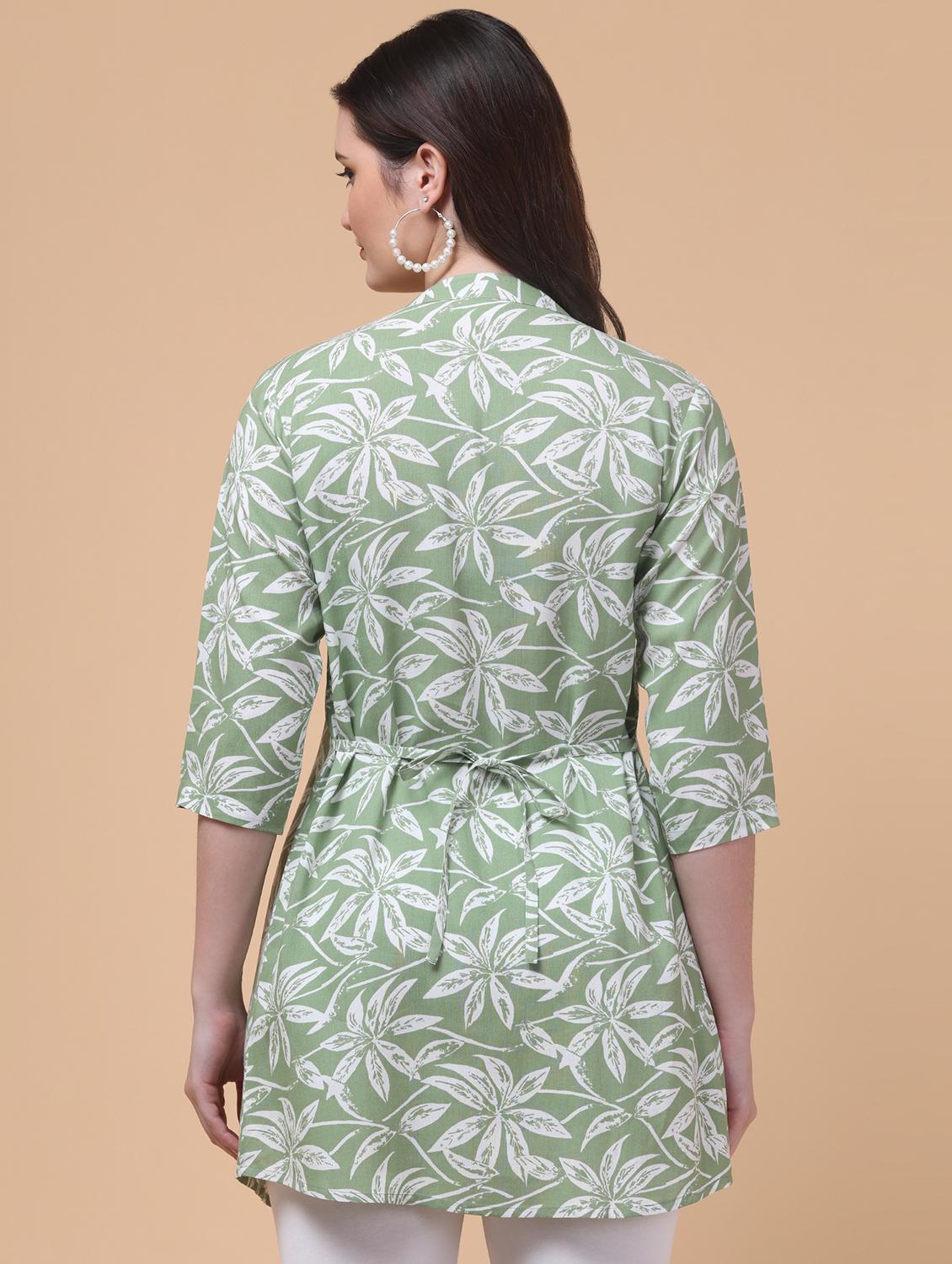 women green printed mandarin neck tunic - 21963360 -  Standard Image - 1