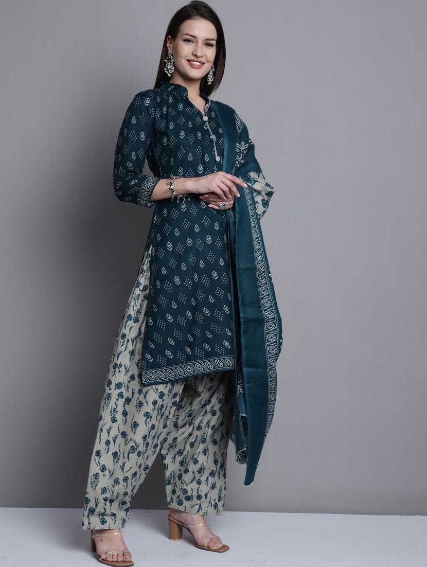 women printed three quarter sleeve kurta salwar with dupatta set - 21963363 - Standard Image - 1