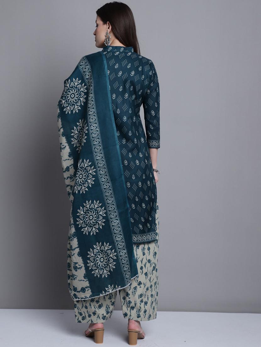 women printed three quarter sleeve kurta salwar with dupatta set - 21963363 - Standard Image - 4