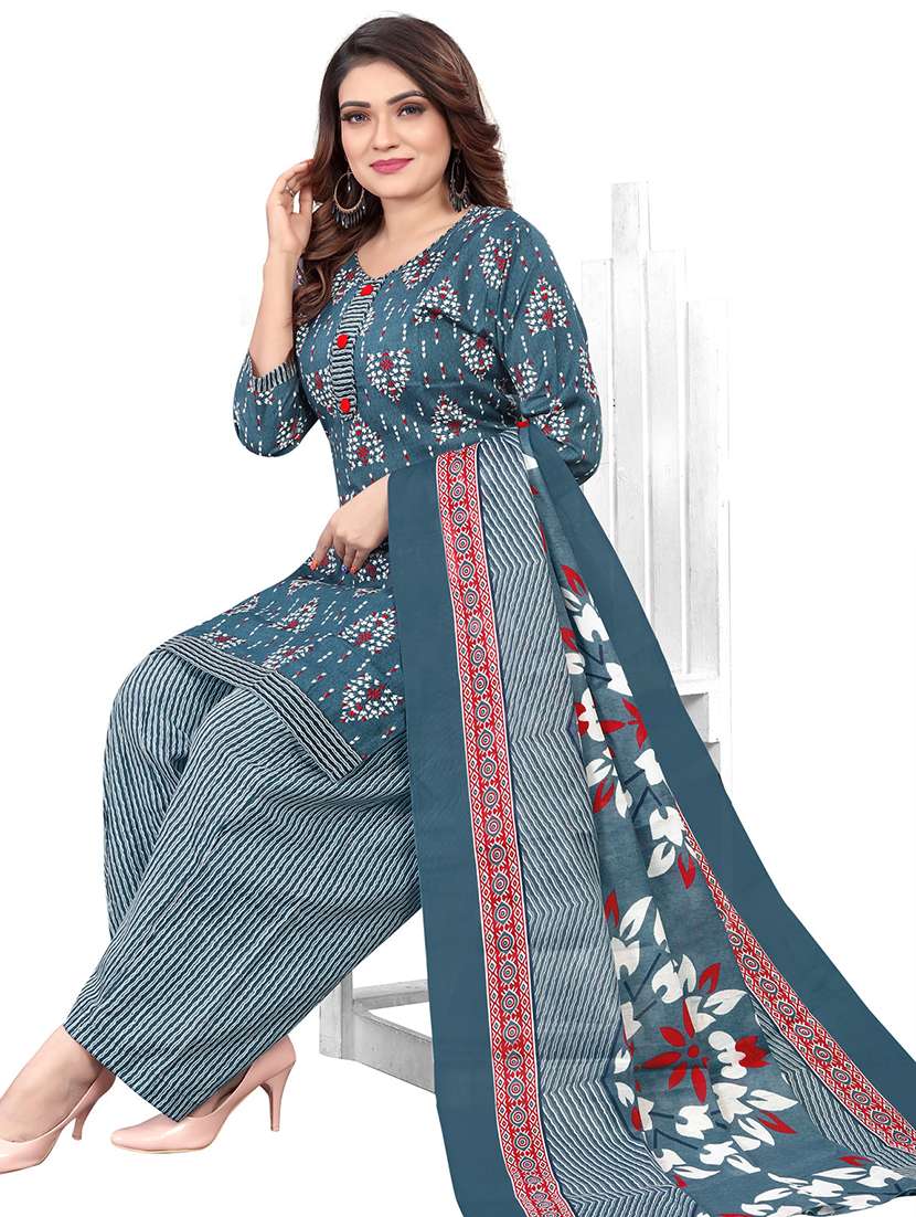women printed three quarter sleeve kurta salwar with dupatta set - 21963364 -  Standard Image - 1