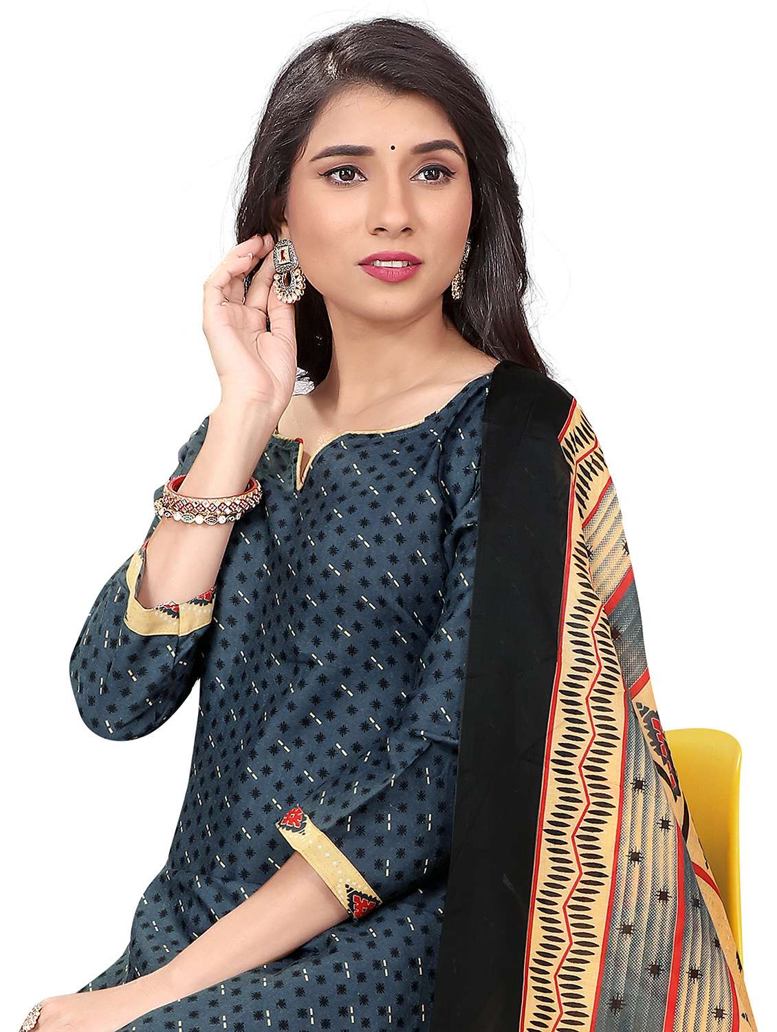 women printed three quarter sleeve kurta salwar with dupatta set - 21963371 -  Standard Image - 4